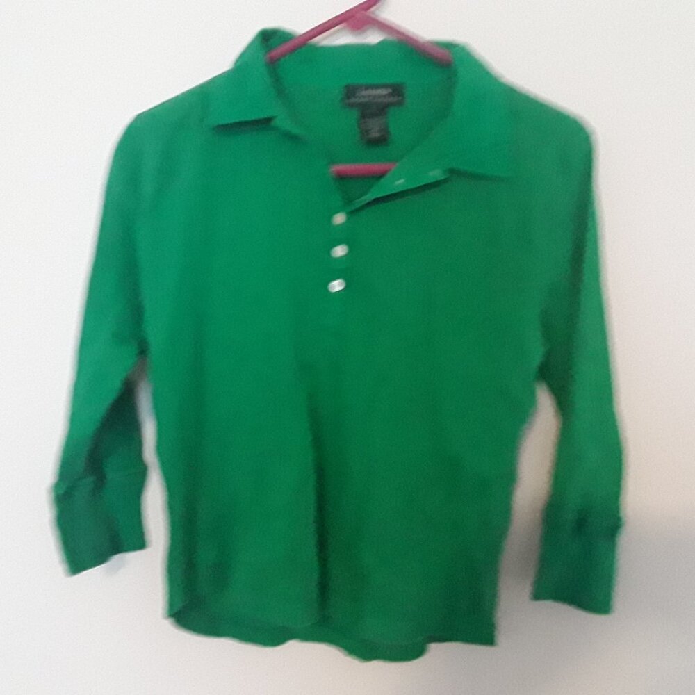 Lauren Ralph Lauren ladies large green ribbed, 6 button,collared, 3/4 banded